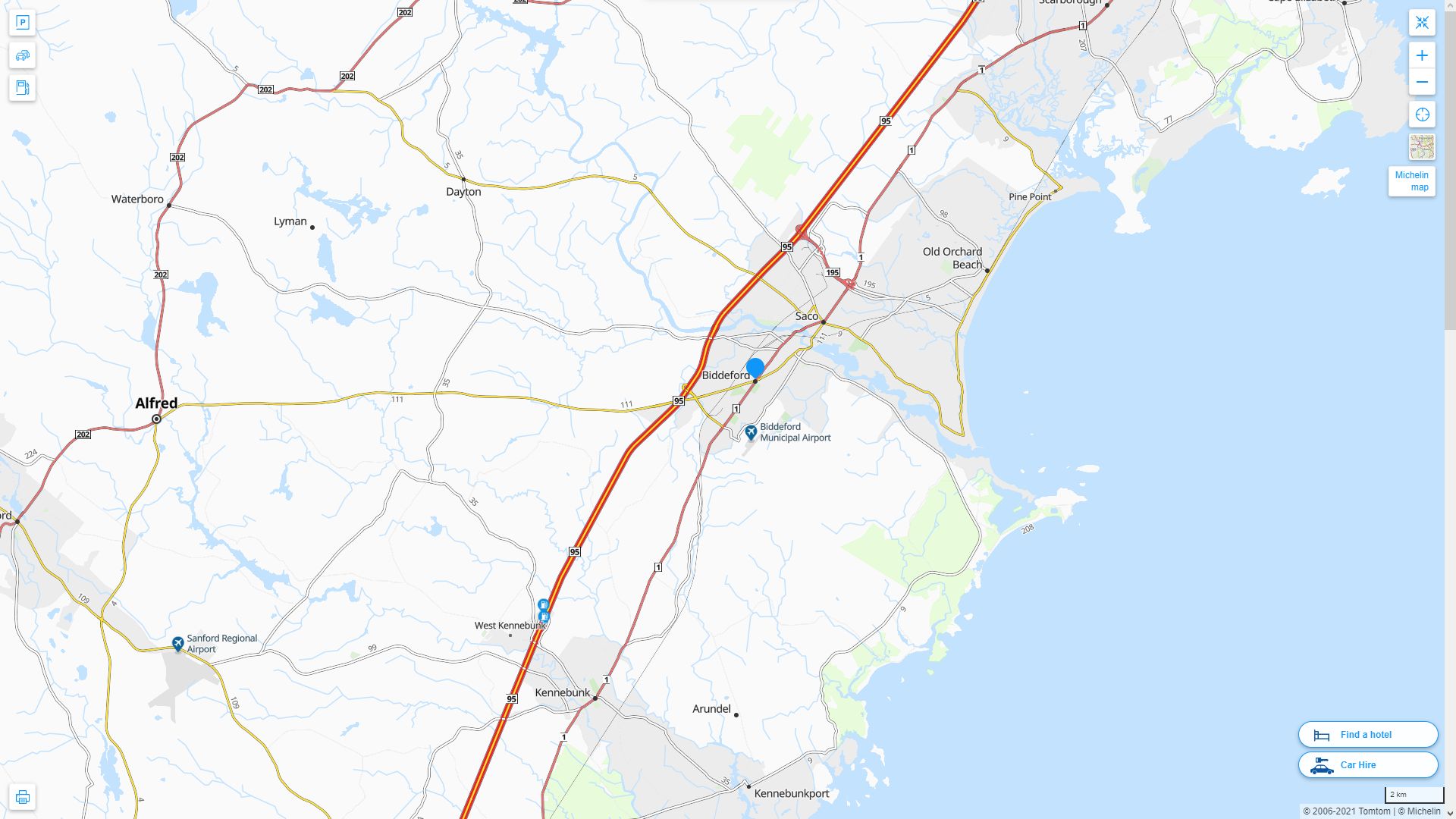 Biddeford Maine Highway and Road Map